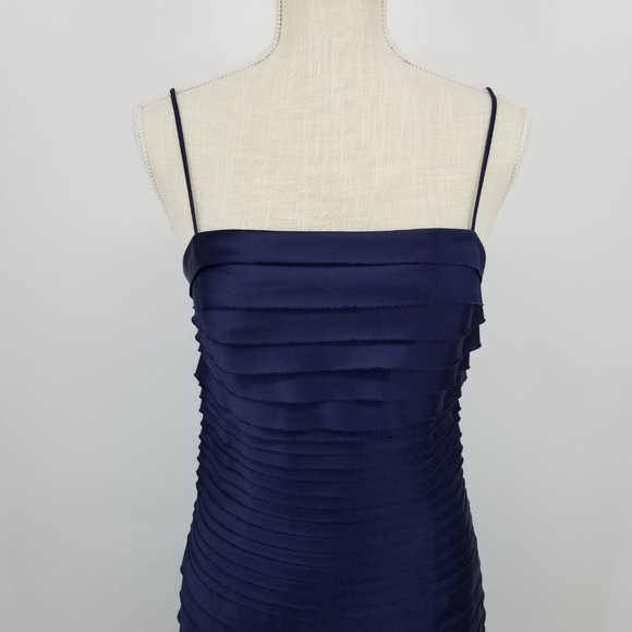 JS Collections Navy Tiered Satin Sheath Dress 4 - Picture 6 of 13